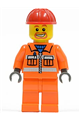 Construction Worker - Orange Zipper, Safety Stripes, Orange Arms, Orange Legs, Red Construction Helmet, Beard around Mouth - cty0111