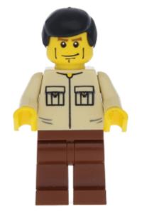 Male Minifigure - Minifigure with a shirt having 2 pockets and no collar, paired with reddish brown legs and black male hair - cty0112