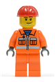 Construction Worker - Orange Zipper, Safety Stripes, Orange Arms, Orange Legs, Red Construction Helmet, Smirk and Stubble Beard - cty0113