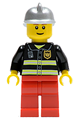 Firefighter - Reflective Stripes, Red Legs, Silver Fire Helmet, Brown Eyebrows, Thin Grin - cty0115