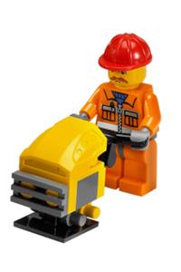 Construction Worker - Orange Zipper, Safety Stripes, Orange Arms, Orange Legs, Dark Bluish Gray Hips, Red Construction Helmet, Brown Moustache cty0124