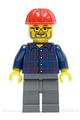 Plaid Button Shirt, Dark Bluish Gray Legs, Red Construction Helmet, Glasses, Gray Beard - cty0126