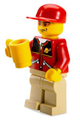 Minifigure with red jacket featuring zipper pockets and Classic Space logo, tan legs, and red short bill cap - cty0129a