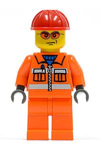 Construction Worker - Orange Zipper, Safety Stripes, Orange Arms, Orange Legs, Red Construction Helmet, Orange Glasse cty0132