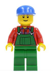 Farmer in Overalls Minifigure - A farmer wearing green overalls with a blue cap - cty0136