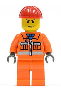 Construction Worker - Orange Zipper, Safety Stripes, Orange Arms, Orange Legs, Red Construction Helmet, Scowl cty0137
