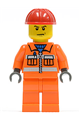 Construction Worker - Orange Zipper, Safety Stripes, Orange Arms, Orange Legs, Red Construction Helmet, Scowl - cty0137