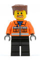 Construction Worker - Orange Zipper, Safety Stripes, Orange Arms, Black Legs, Reddish Brown Flat Top Hair, Beard around Mouth - cty0154