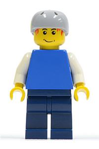 Male Minifigure - Minifigure with a plain blue torso, white arms, dark blue legs, and a helmet - cty0155