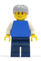 Minifigure with a plain blue torso, white arms, dark blue legs, and a helmet - cty0155
