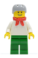 Minifigure with a plain white torso and arms, green legs, wearing a helmet and scarf - cty0156