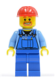 Overalls with Tools in Pocket Blue, Red Construction Helmet, Beard around Mouth - cty0159