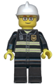 Fireman - Reflective Stripes, Black Legs, White Fire Helmet, Glasses and Red Thin Eyebrows - cty0164a