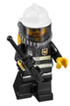Fireman with black legs, wearing a white fire helmet and breathing neck gear with airtanks, also has yellow hands, beard and glasses - cty0165