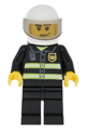 Fireman - Reflective Stripes, Black Legs, White Standard Helmet, Trans-Black Visor, Stubble Beard and Moustache, Smirk and Stubble Beard - cty0166