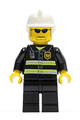 Fireman with black legs wearing white fire helmet, black sunglasses, and sporting stubble with reflective stripes - cty0167
