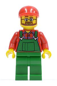 Overalls Farmer Green, Red Short Bill Cap, Beard and Glasses cty0170