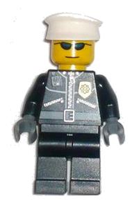 Police - City Leather Jacket with Gold Badge, White Hat, Dark Blue Sunglasses cty0174
