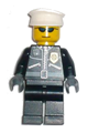 Police officer in a City leather jacket with gold badge, wearing a white hat and dark blue sunglasses - cty0174