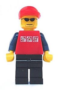 Pilot - Red Shirt with 3 Silver Logos, Dark Blue Arms, Black Legs, Red Short Bill Cap, Glasses cty0175