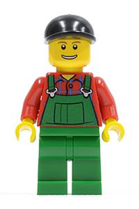 Farmer in Green Overalls Minifigure - Farmer with green overalls and a black short bill cap - cty0176