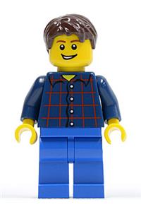 Limo Driver Minifigure - Limo driver with a plaid button shirt, blue legs, and dark brown short tousled hair - cty0177