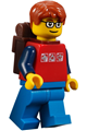 Passenger -Red Shirt with 3 Silver Logos, Dark Blue Arms, Blue Legs, Dark Orange Short Tousled Hair, Brown Eyebrows, Backpack - cty0180