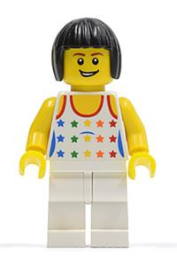 Passenger - Shirt with Female Rainbow Stars Pattern, White Legs, Black Bob Cut Hair cty0182