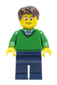 Green V-Neck Sweater, Dark Blue Legs, Dark Brown Short Tousled Hair, Glasses - cty0191