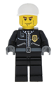 Police - City Leather Jacket with Gold Badge, White Short Bill Cap, Vertical Cheek Lines - cty0198