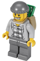Police officer with a gray knit cap, gold tooth, wearing a prisoner jacket over striped shirt, and carrying a backpack - cty0201