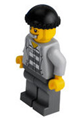 Minifigure wearing a police prisoner jacket over prison stripes, with dark bluish gray legs, black knit cap, and gold tooth - cty0206