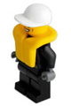 City police officer with a white short bill cap, wearing a leather jacket with a gold badge and 'POLICE' on back, along with a life jacket - cty0207