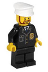 Police - City Suit with Blue Tie and Badge, Black Legs, White Hat, Brown Beard Rounded cty0209