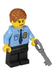 Police - City Shirt with Dark Blue Tie and Gold Badge, Black Legs, Dark Orange Short Tousled Hair cty0212