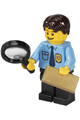 Police - City Shirt with Dark Blue Tie and Gold Badge, Black Legs, Dark Brown Short Tousled Hair - cty0216