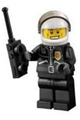 City police minifigure wearing a white helmet with a trans-black visor and a leather jacket with a gold badge and 'POLICE' on the back - cty0228
