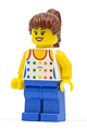 Shirt with Female Rainbow Stars Pattern, Blue Legs, Reddish Brown Ponytail Hair, Black Eyebrows - cty0233a