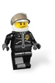 Police officer in a white helmet with black eyebrows, wearing a City leather jacket with gold badge and trans-black visor - cty0242