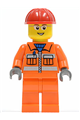 Construction Worker - Orange Zipper, Safety Stripes, Orange Arms, Orange Legs, Red Construction Helmet, Glasses with Gray Side Frames - cty0246