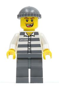 Police - Jail Prisoner 50380 Prison Stripes, Dark Bluish Gray Legs, Dark Bluish Gray Knit Cap, Missing Tooth cty0253