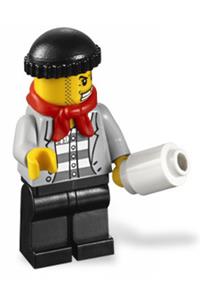 Jail Prisoner Minifigure - Jail prisoner with jacket over prison stripes, black legs, black knit cap, gold tooth, and bandana - cty0254