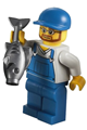 Minifigure wearing blue overalls over a v-neck shirt with blue legs, a blue cap, beard, and glasses - cty0268