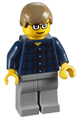 Minifigure wearing a plaid button shirt, with light bluish gray legs, dark tan male hair, and glasses - cty0270