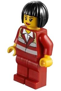 Paramedic Female Minifigure - Female paramedic with black bob cut hair wearing a red uniform - cty0271