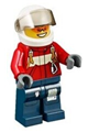 Male firefighter pilot wearing a red fire suit with carabiner, white helmet, dark blue legs with map, and orange sunglasses - cty0278