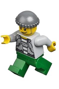 Police - Jail Prisoner 60675 Hoodie over Prison Stripes, Green Legs, Dark Bluish Gray Knit Cap cty0288