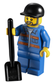 City worker  with a blue jacket with pockets and orange stripes, blue legs, black short bill cap, and gray beard - cty0290