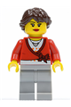 Minifigure with dark brown long french braided hair, wearing a sweater cropped with a bow, heart necklace, and light bluish gray legs - cty0292