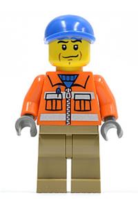 Construction Worker - Orange Zipper, Safety Stripes, Orange Arms, Dark Tan Legs, Blue Short Bill Cap cty0293